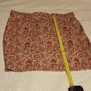 Free People Mini Skirt Size Med. Red and Cream Patterned With Gold Sparkles.